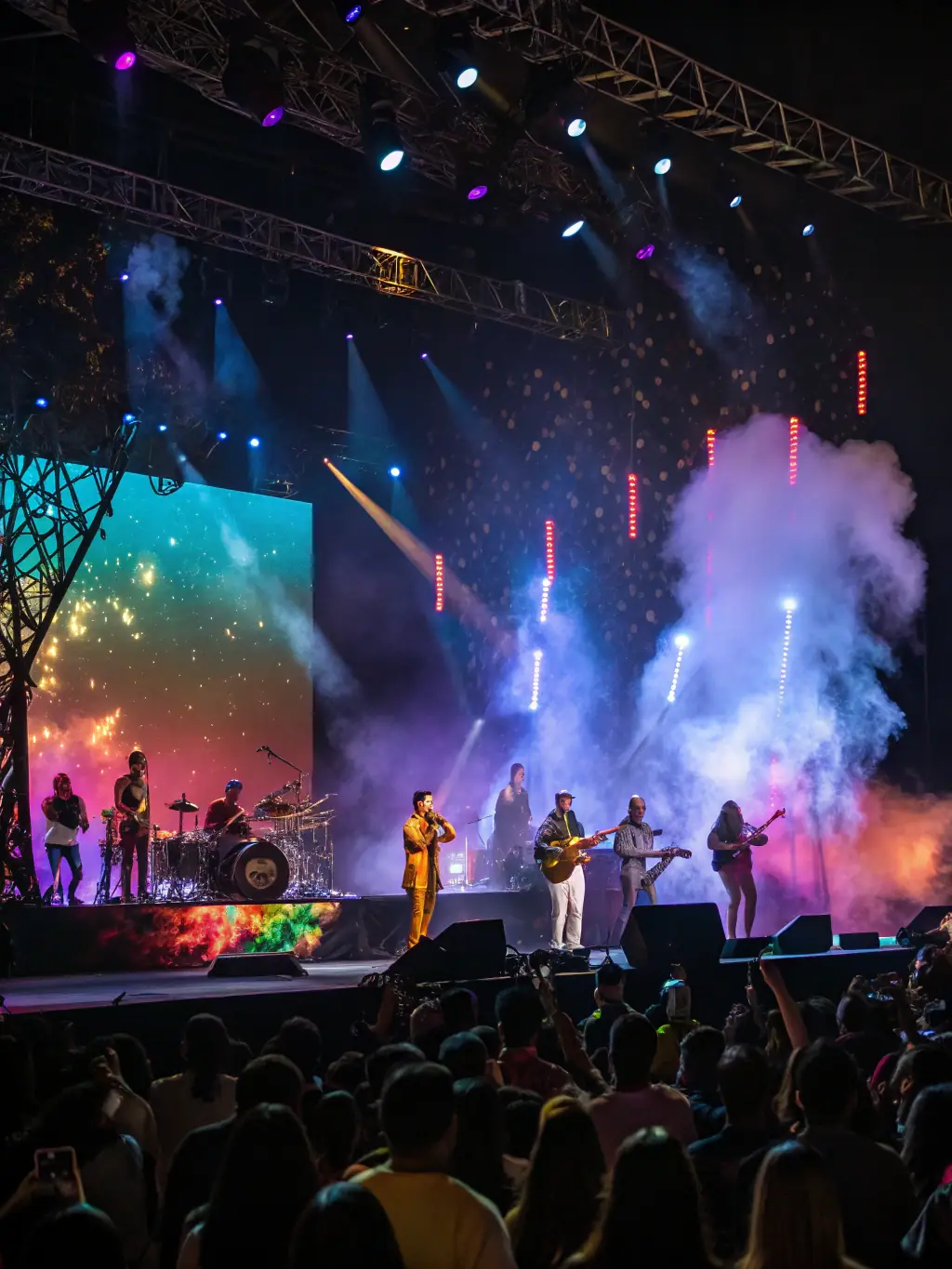 A promotional image for 'Musical Fusion, ' a live music concert series on StreamHub, showcasing diverse musicians and vibrant stage lighting.