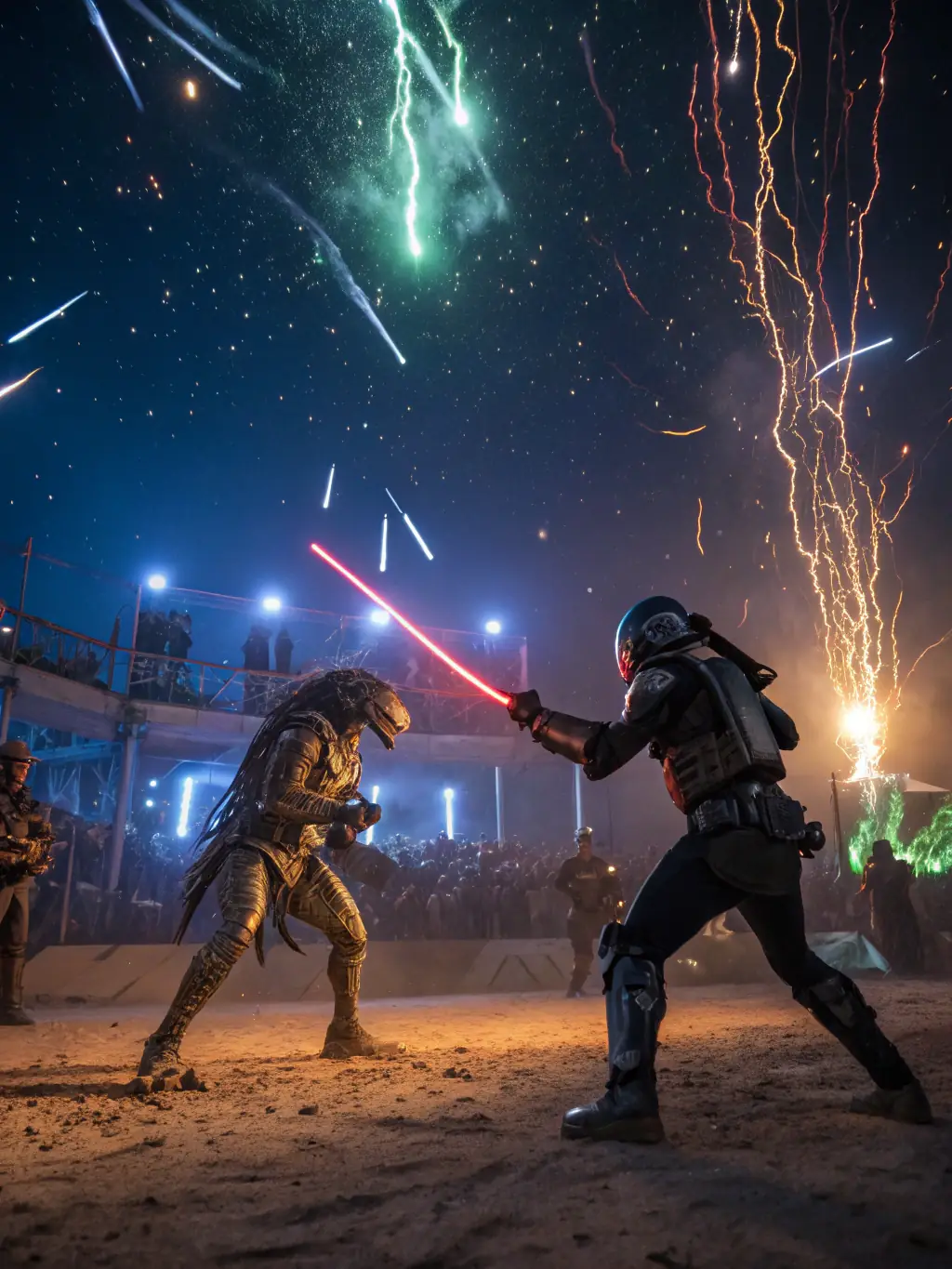 A promotional image for 'Galactic Gladiators Live, ' a popular live show on StreamHub, featuring futuristic gladiators in a dynamic arena setting.